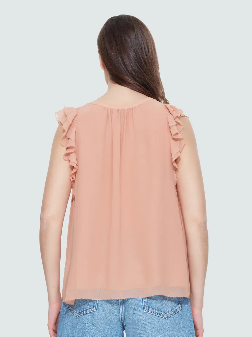 DBT Peach Chiffon Flutter Blouse