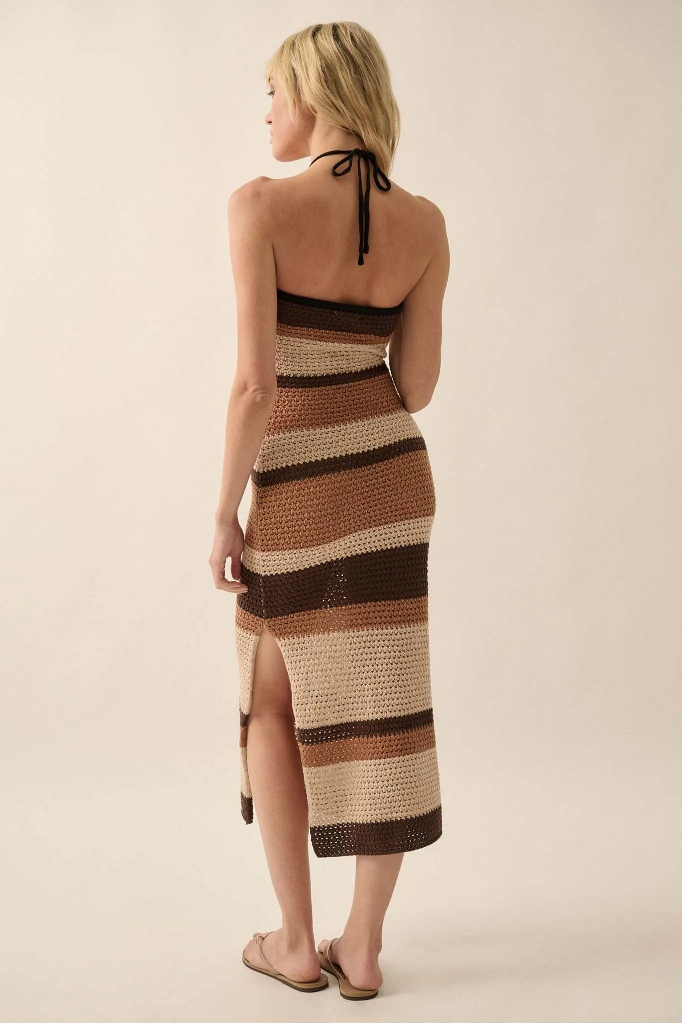 Desert Days Striped Crochet Halter Tube Dress