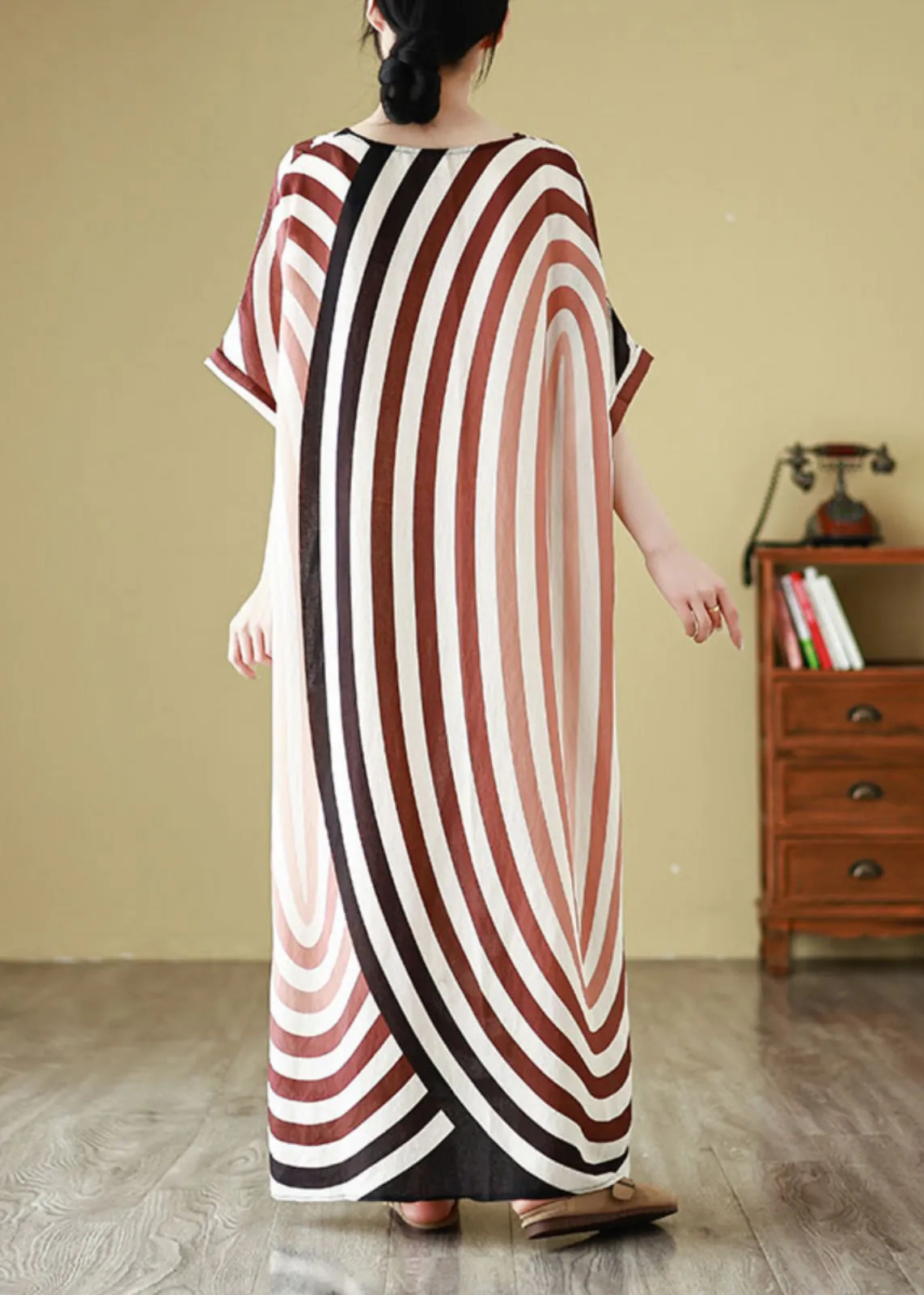 Diy Colorblock Oversized Striped Cotton Robe Dresses Summer YY024