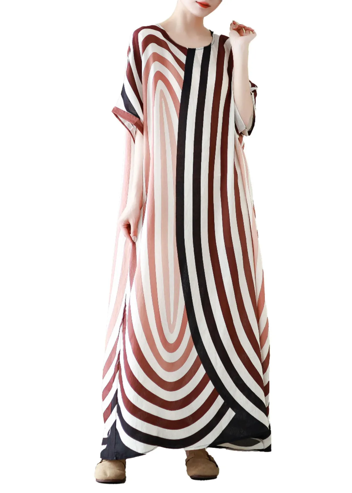 Diy Colorblock Oversized Striped Cotton Robe Dresses Summer YY024