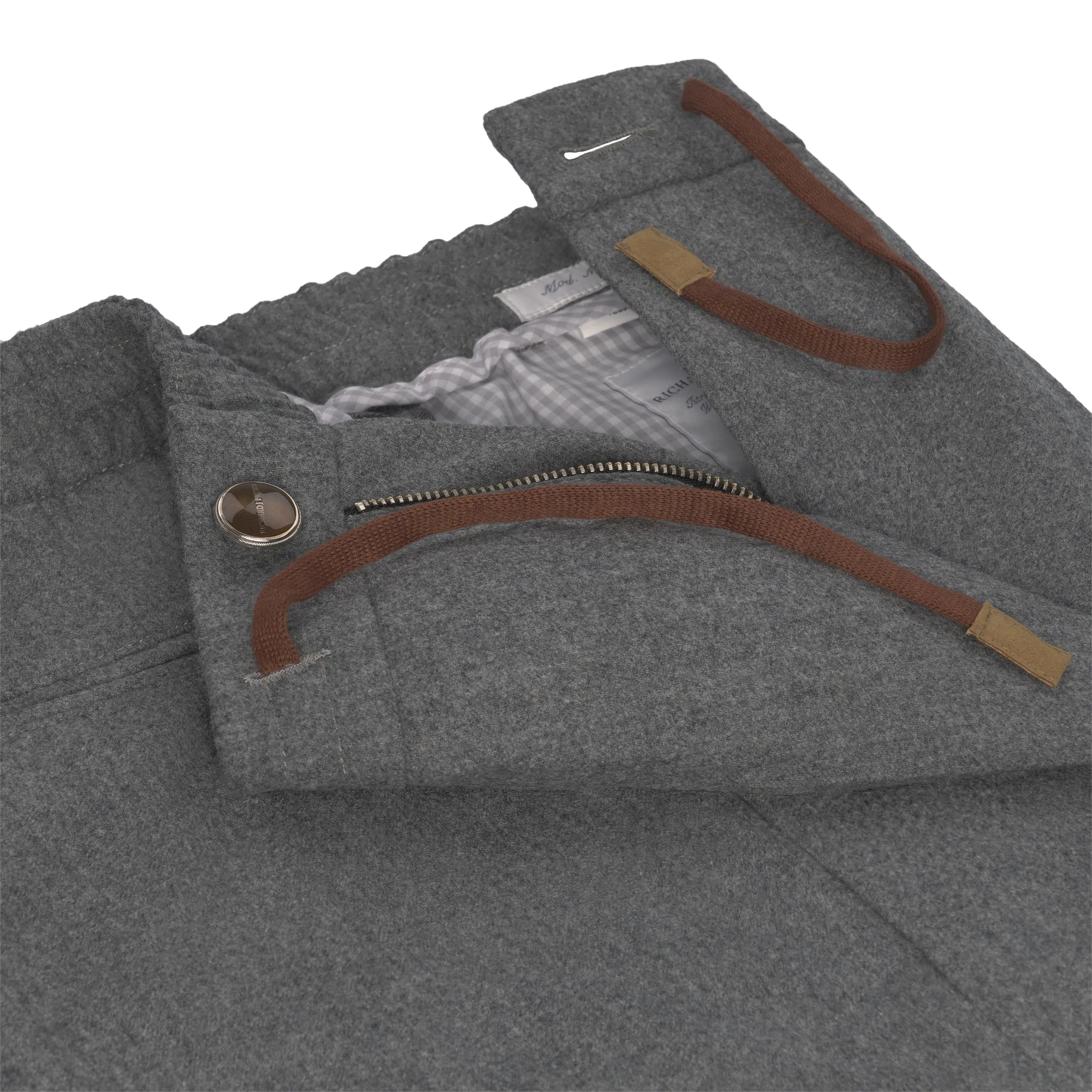 Drawstring Flannel Trousers in Grey Melange