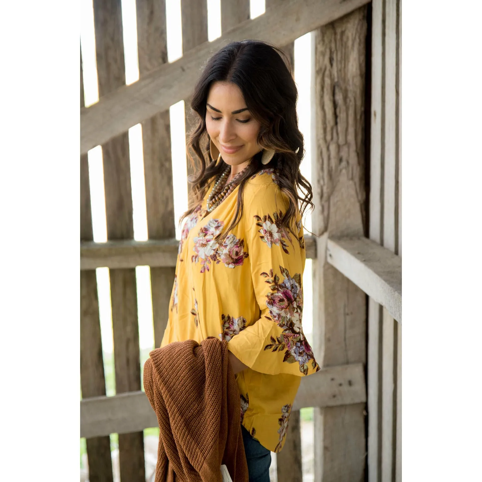 Floral Wrap Flutter Blouse