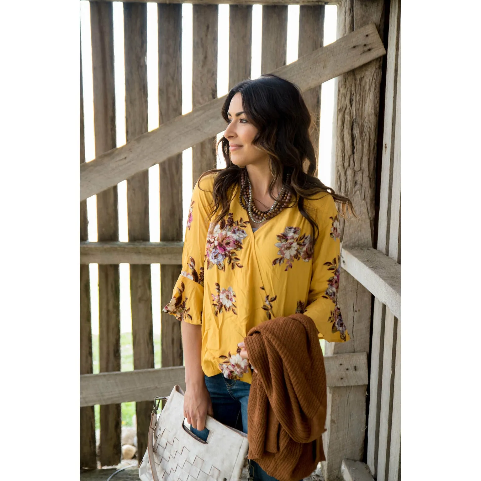 Floral Wrap Flutter Blouse