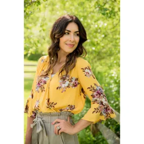 Floral Wrap Flutter Blouse