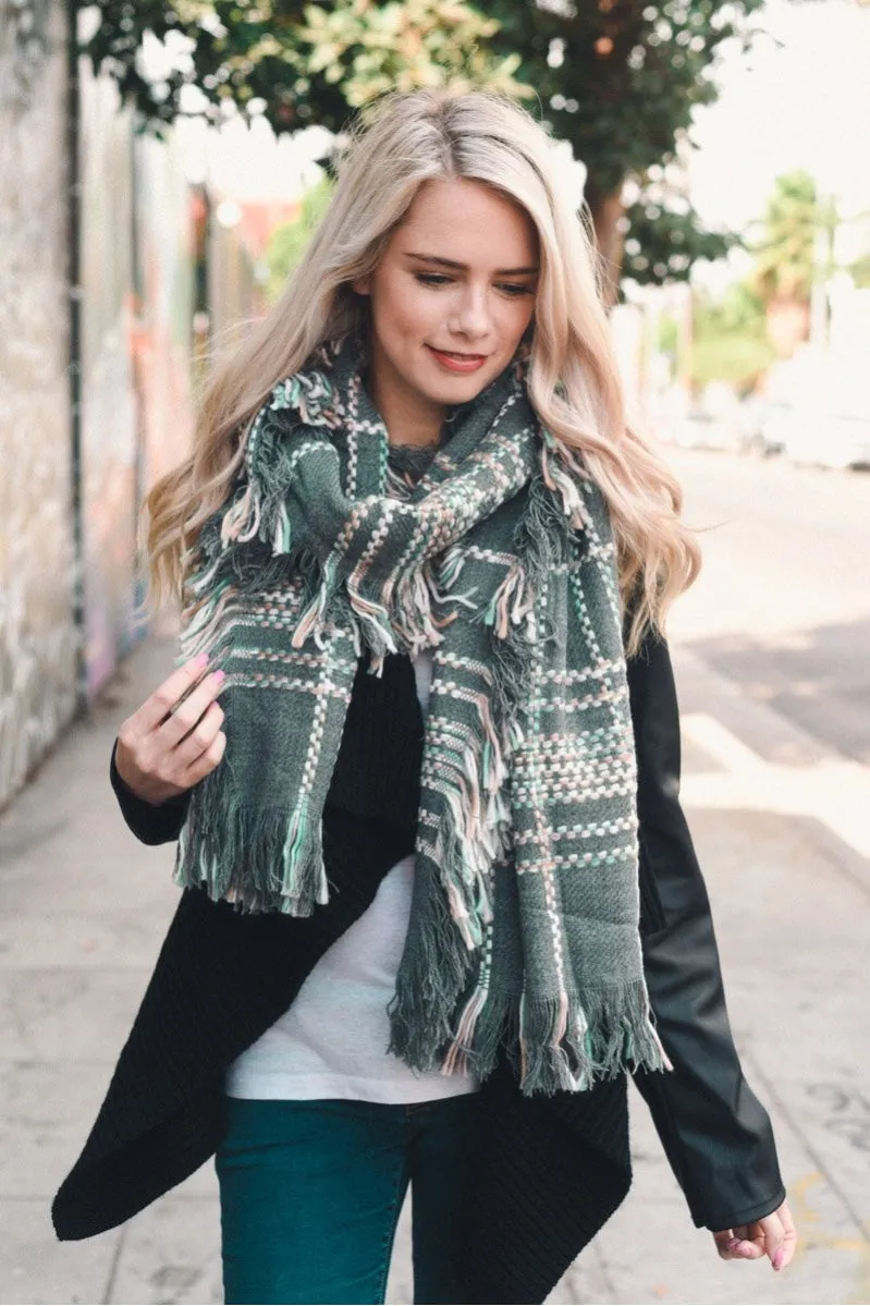 Frayed Tartan Plaid Scarf