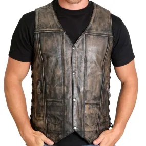 Hot Leathers VSM1029 Men's Distressed Brown 10 Pocket 'Conceal and Carry' Leather Vest