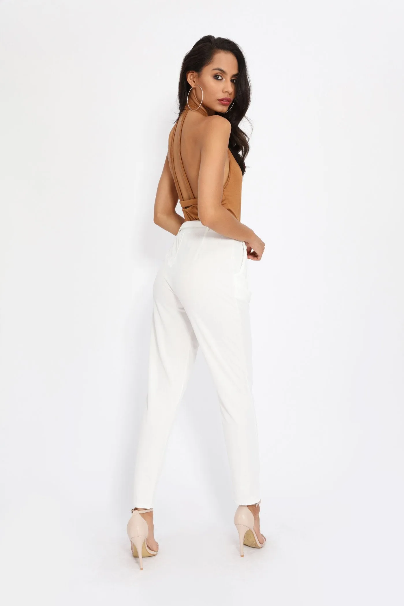 Ivory Tie Front Slim Fit Trousers