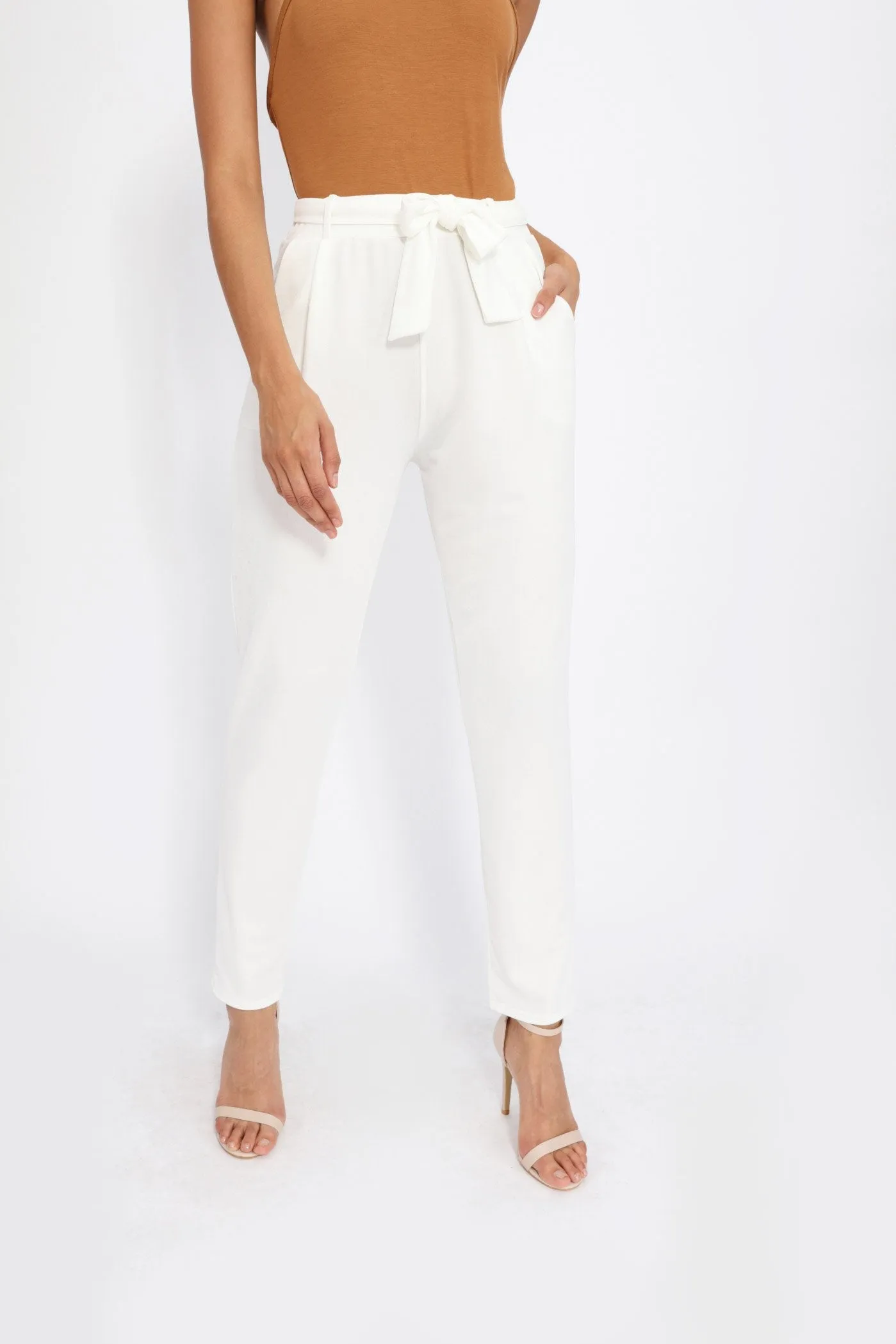 Ivory Tie Front Slim Fit Trousers