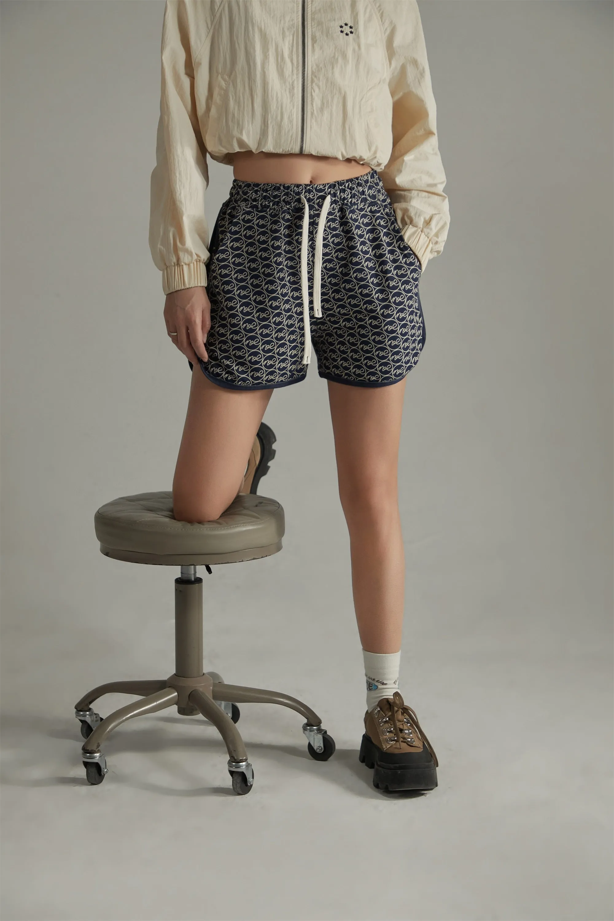 Letter Fully Printed Casual Drawstring Shorts