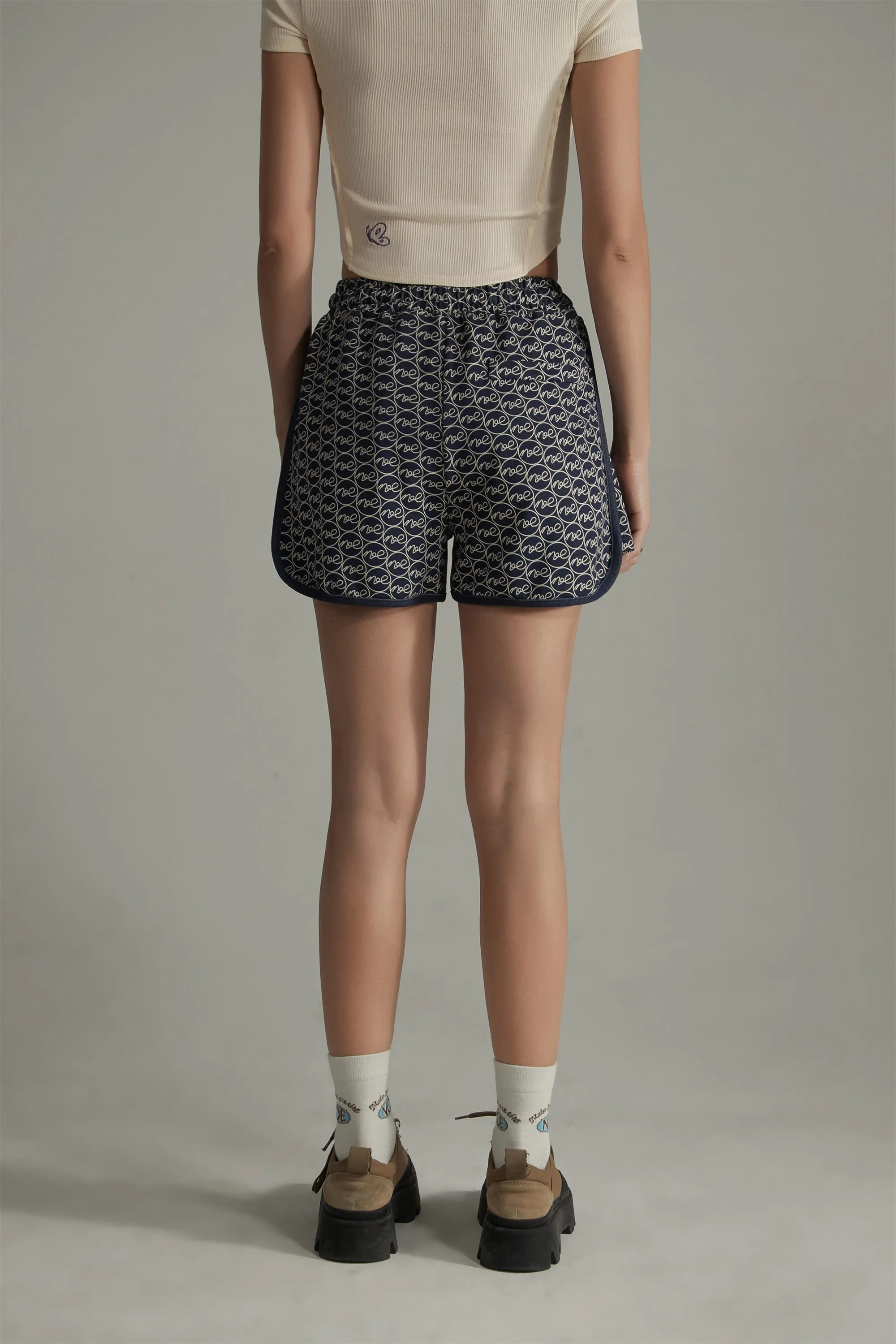 Letter Fully Printed Casual Drawstring Shorts