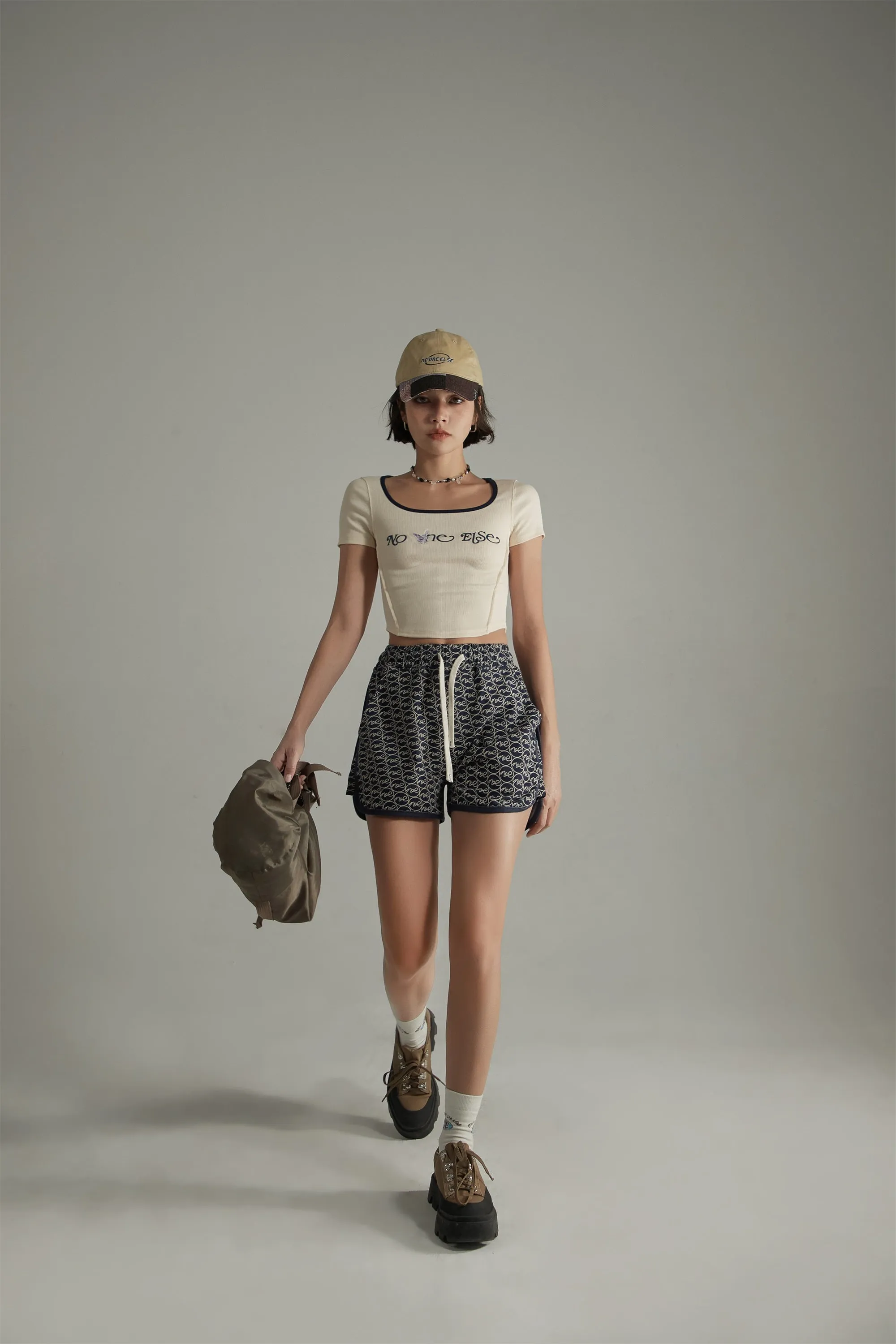 Letter Fully Printed Casual Drawstring Shorts