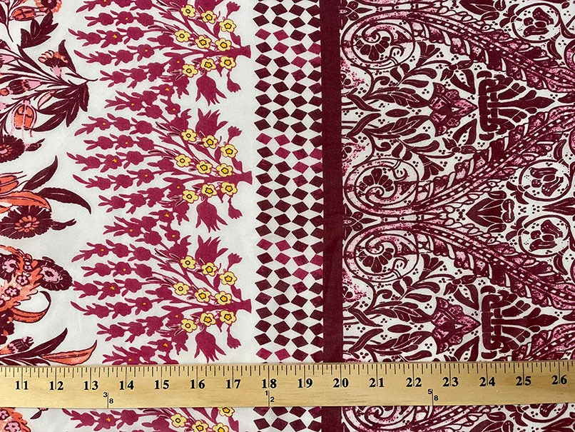 Magenta Multi Floral Border Print Chiffon Fabric