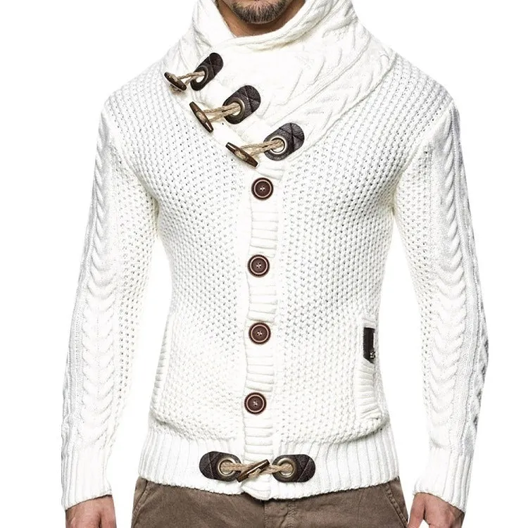 Men's Round Neck Horn Button Single Breasted Cardigan