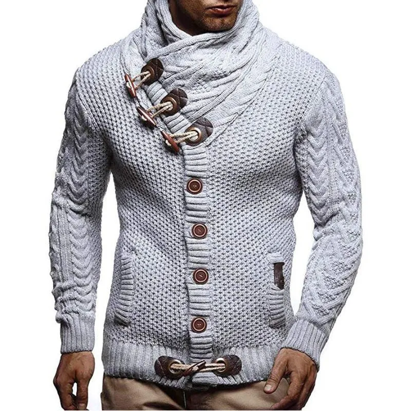 Men's Round Neck Horn Button Single Breasted Cardigan