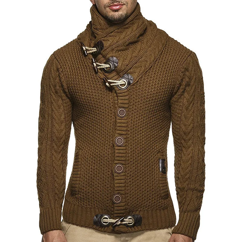 Men's Round Neck Horn Button Single Breasted Cardigan