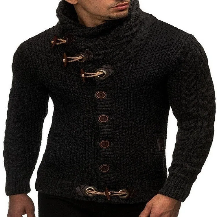 Men's Round Neck Horn Button Single Breasted Cardigan