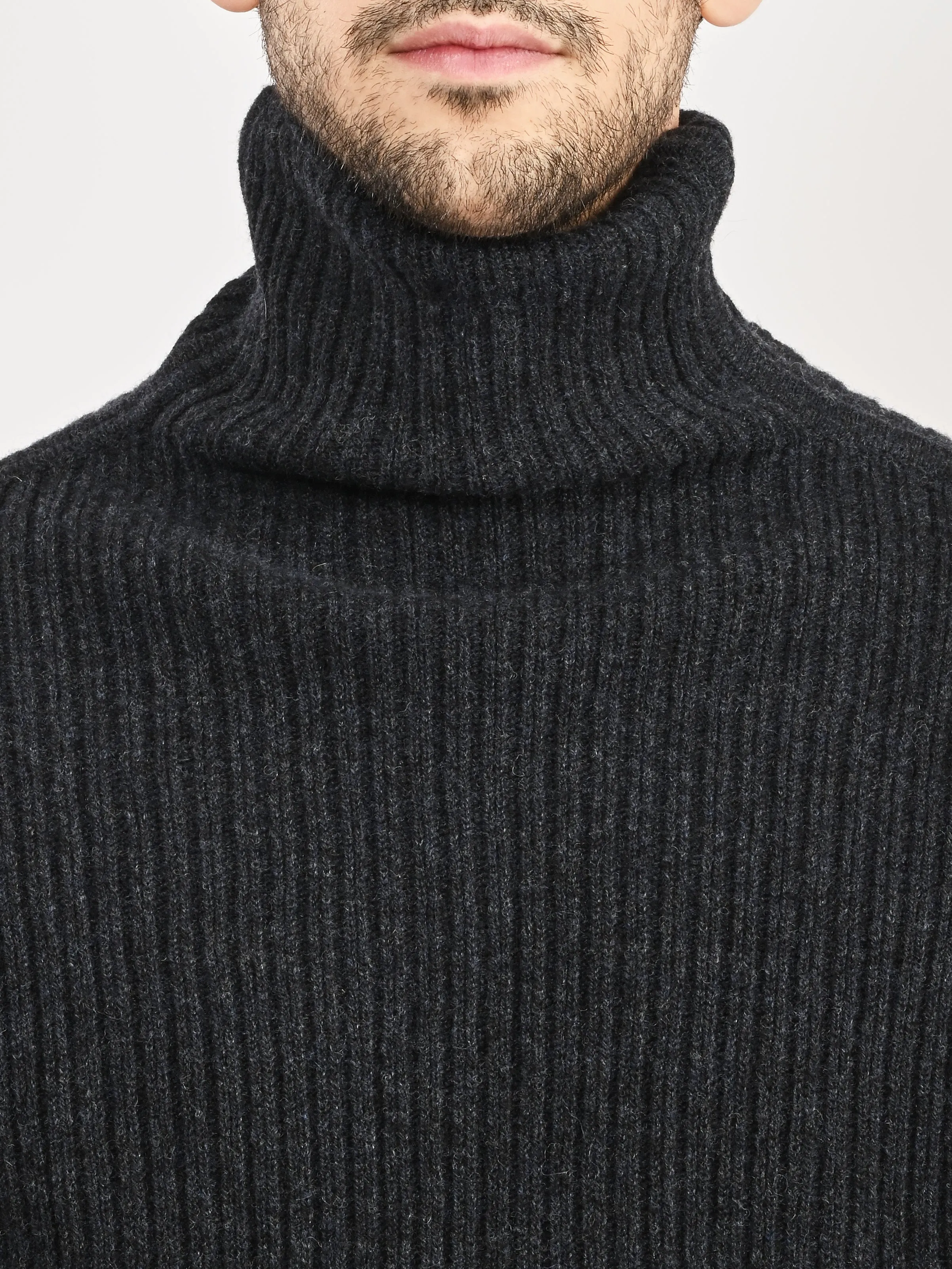 Midnight Navy Melange Felted High Neck Jumper