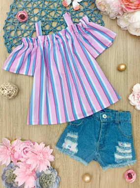 Miss Sassy Stripes Denim Short Set