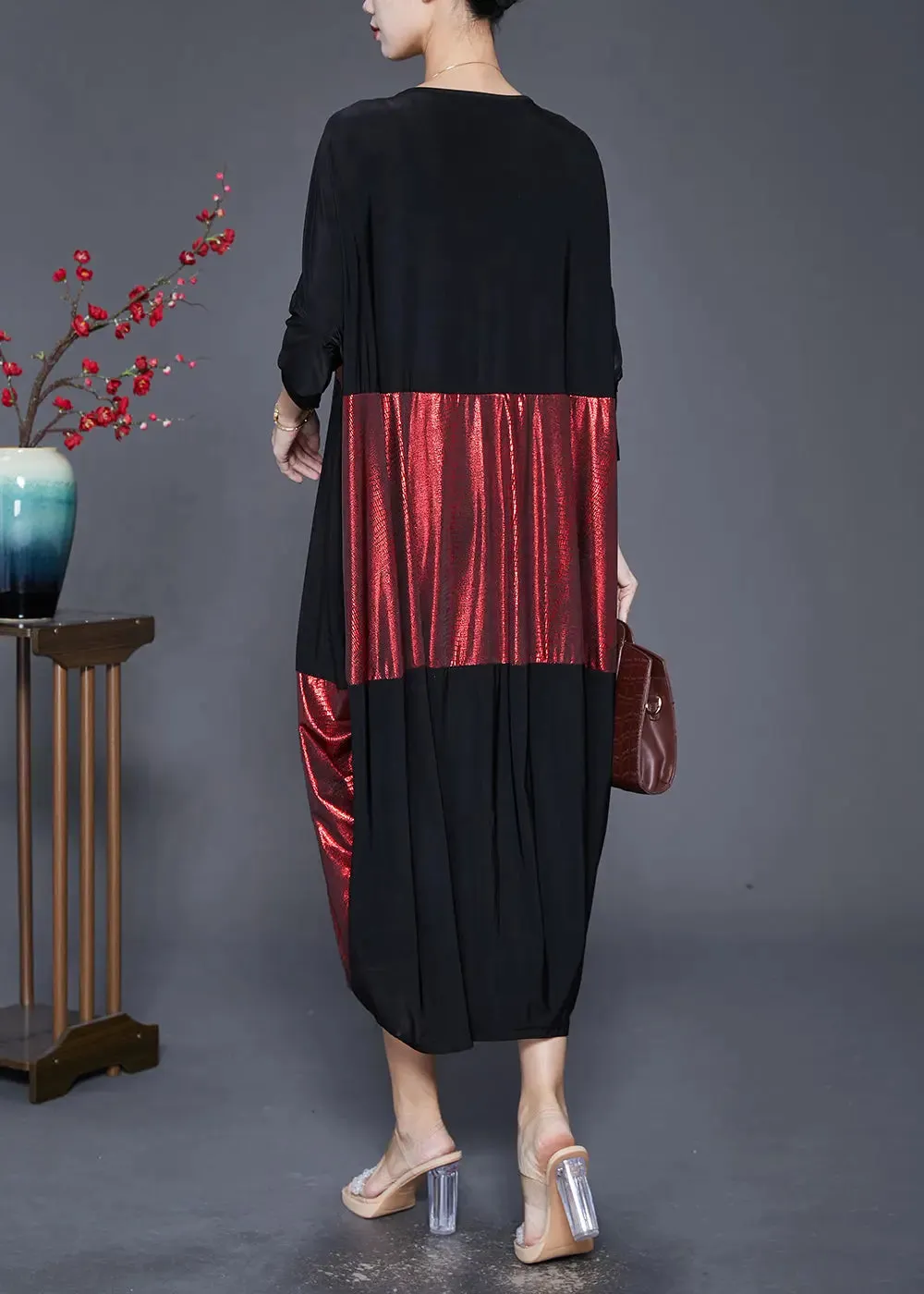 Modern Colorblock Oversized Patchwork Silk Vacation Dresses Fall ML0336