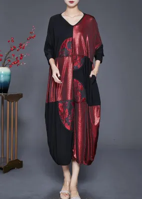 Modern Colorblock Oversized Patchwork Silk Vacation Dresses Fall ML0336