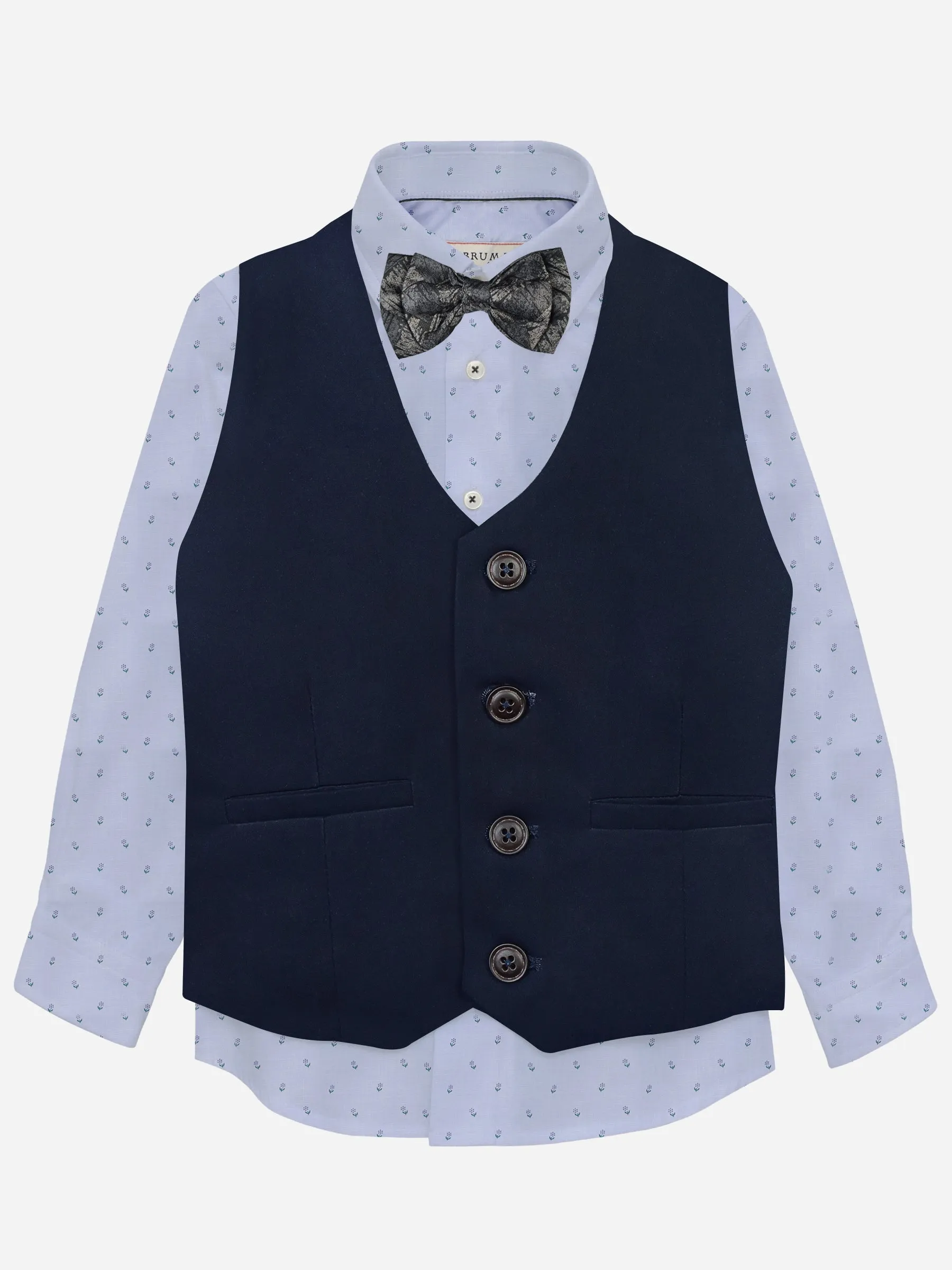 Navy Blue Suit Vest With Printed Bow