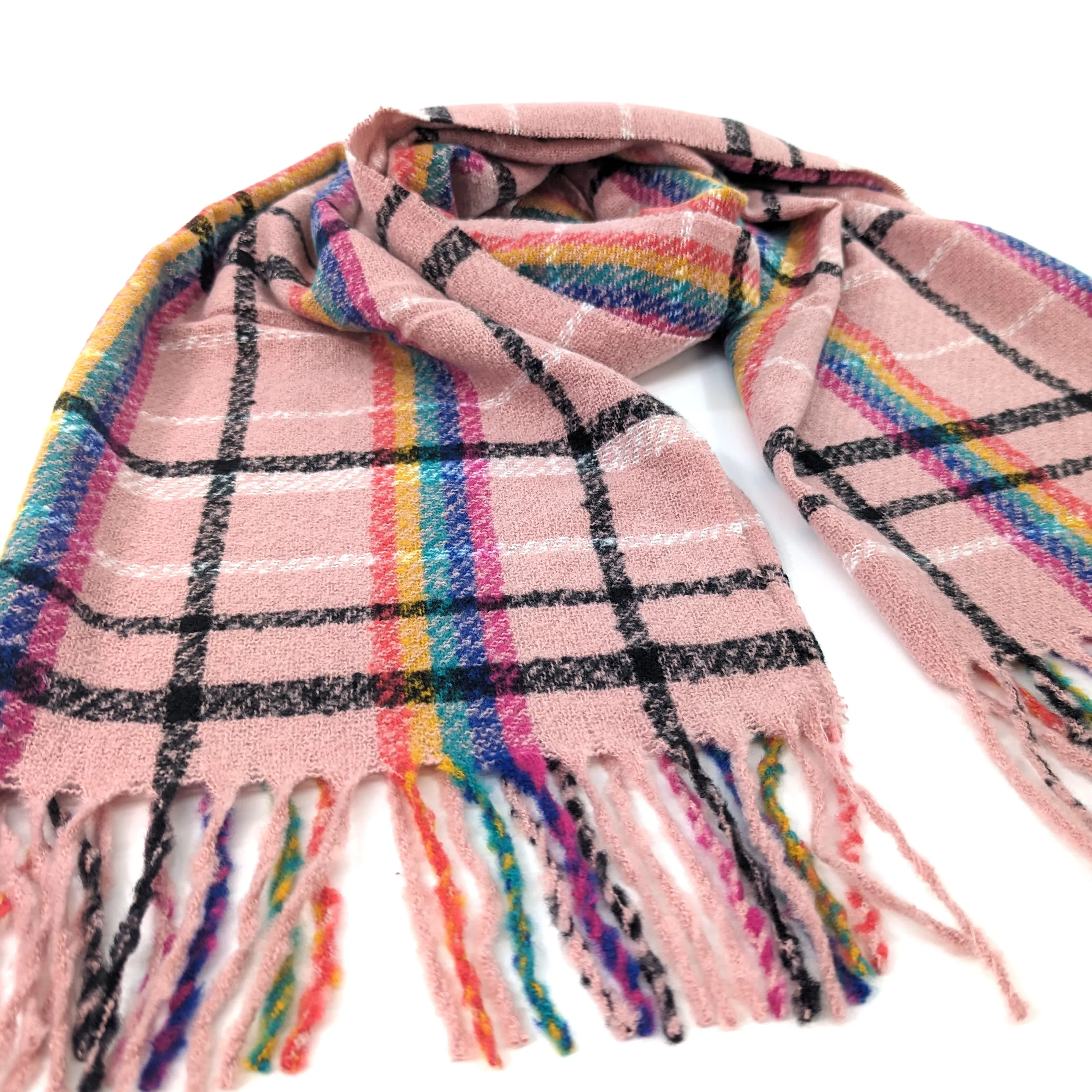 Neon Rainbow Thick Tasselled Scarf