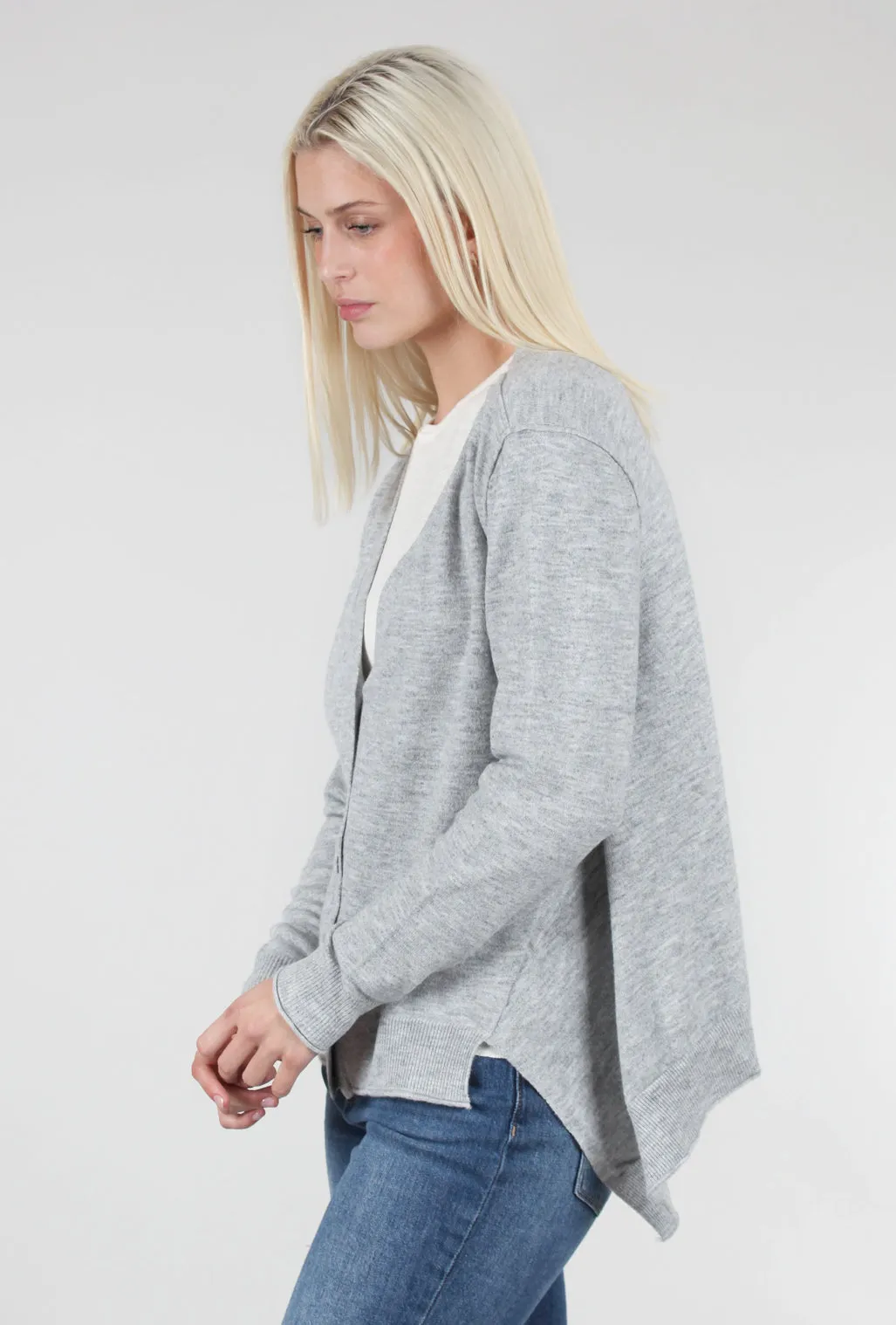 Notched-Details Cardigan, Light Gray