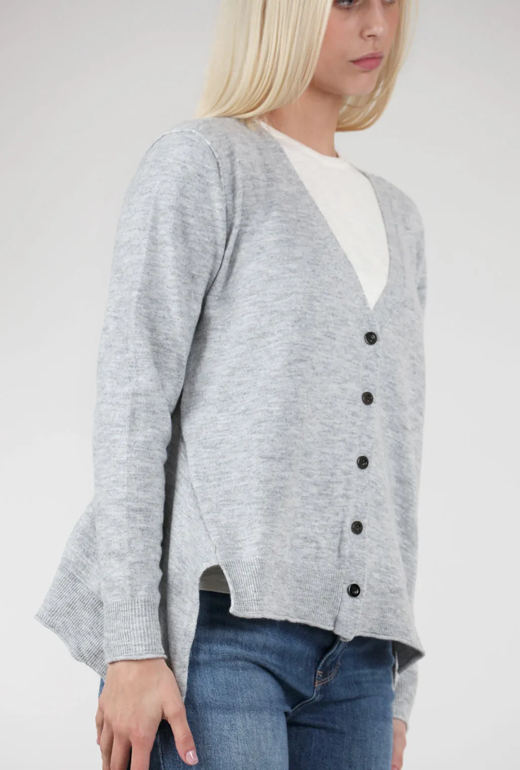 Notched-Details Cardigan, Light Gray