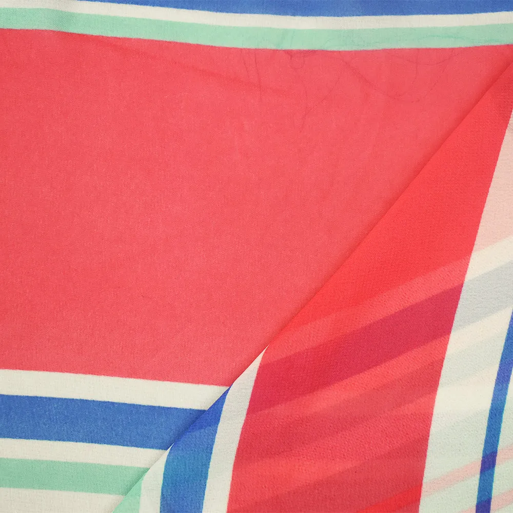 Pink-Blue-Multi Stripe Printed Poly Chiffon Woven Fabric