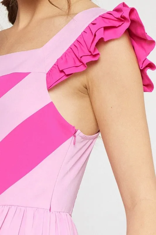 Pink Colorblock Midi Dress