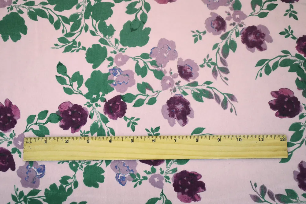 Pink-Green-Multi Floral Printed Poly Chiffon Woven Fabric