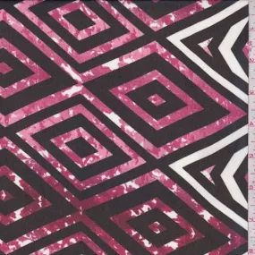 Pink/Burgundy/Black Diamond Chiffon Fabric