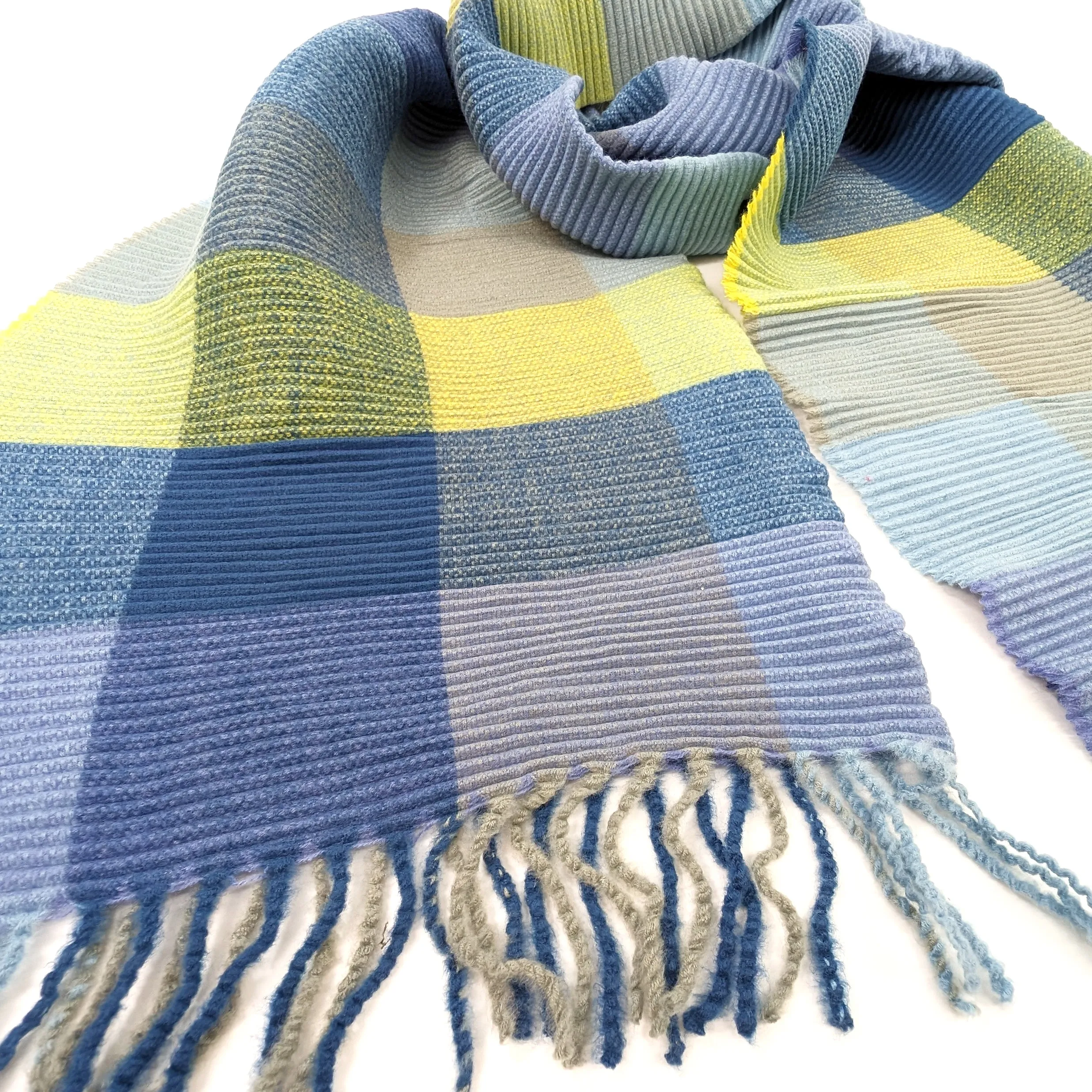 Podvis - Crinkle Squares Scarf (65x180cm) - Blues