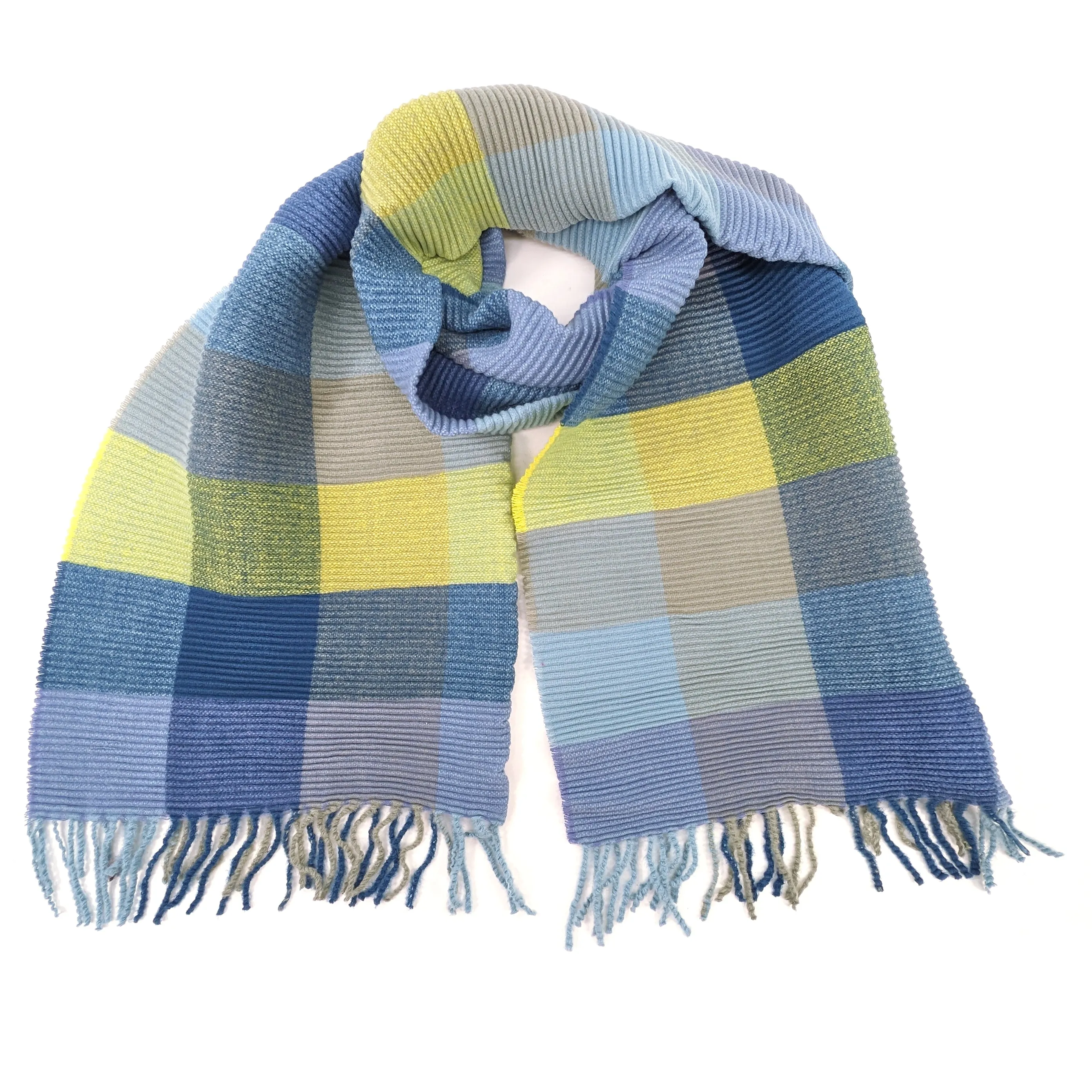 Podvis - Crinkle Squares Scarf (65x180cm) - Blues