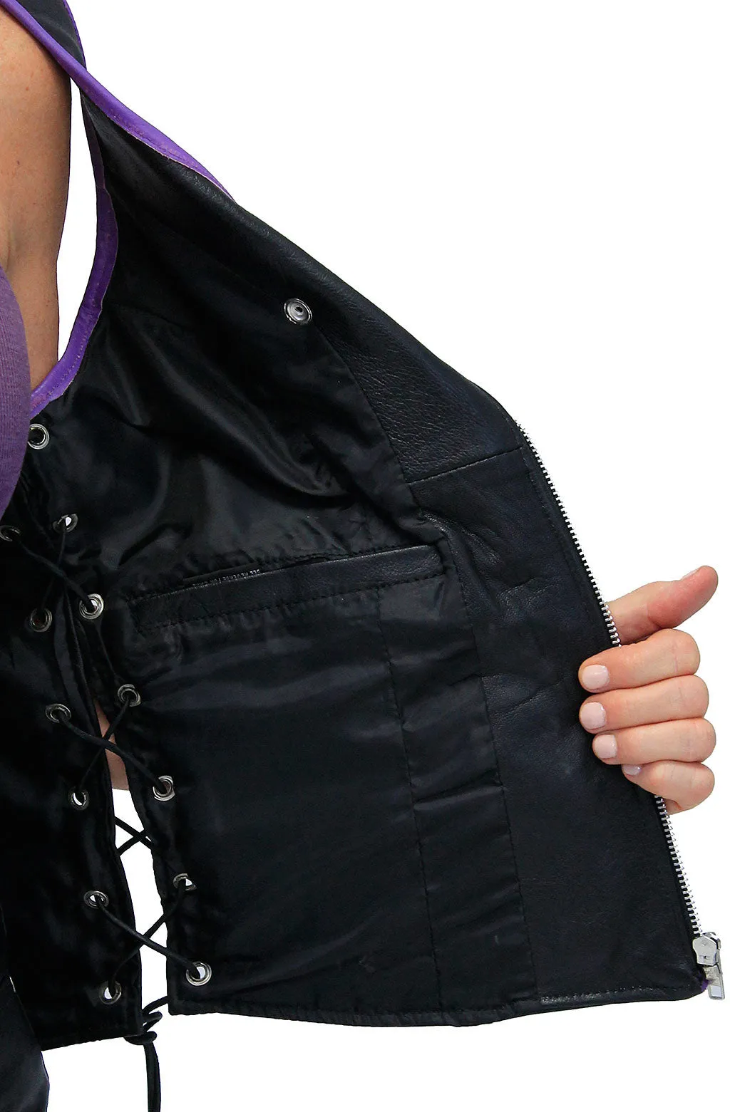 Purple Trim Side Lace Zipper Vest #VL68547LPU ()