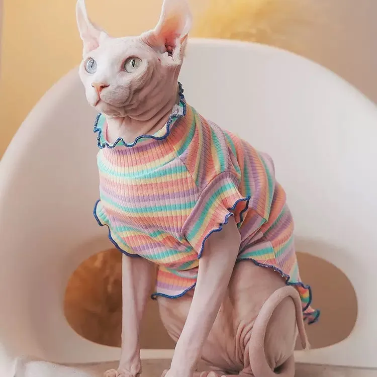 Rainbow Stripes Ruffle Edge Sphynx Cat Shirt