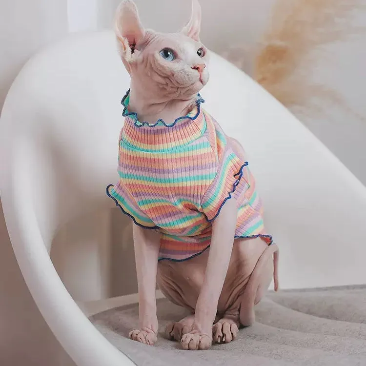 Rainbow Stripes Ruffle Edge Sphynx Cat Shirt