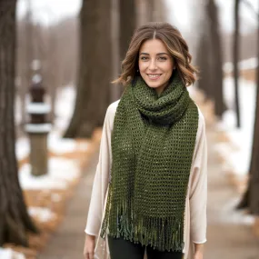 Rila - Knitted Long Scarf with Sequins - Dark Green