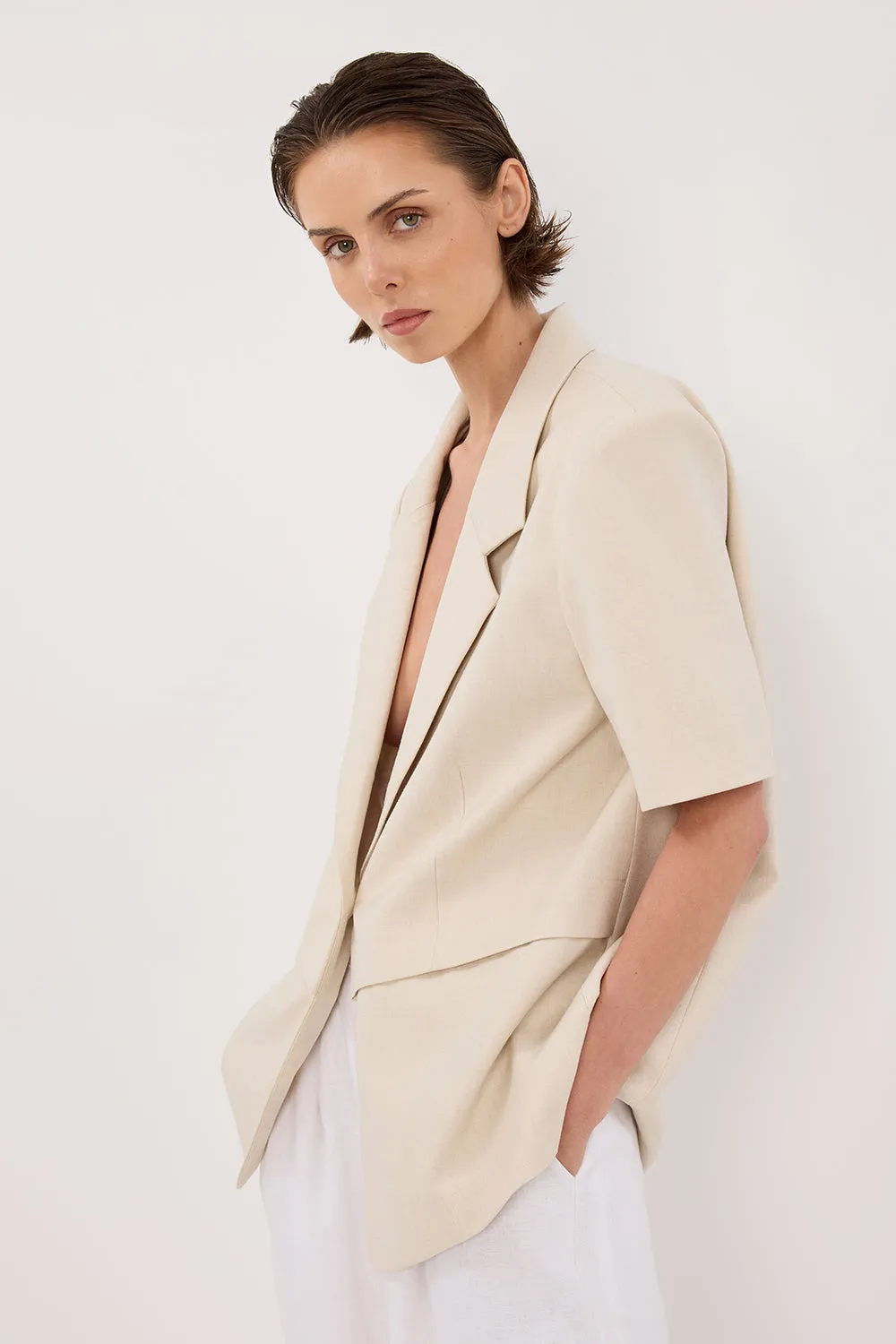 RITA SAND SHORT SLEEVE BLAZER - PRE ORDER