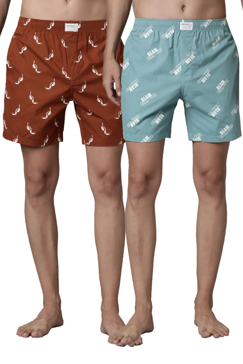 Sea-Foam Printed &  Russet Printed 365 Boxers Combo