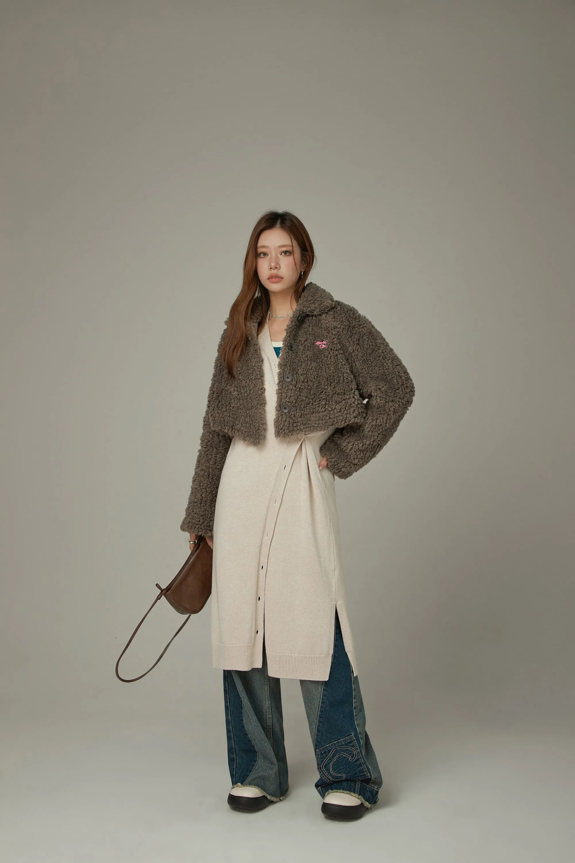 Slit Wrap Button Knit Long Cardigan