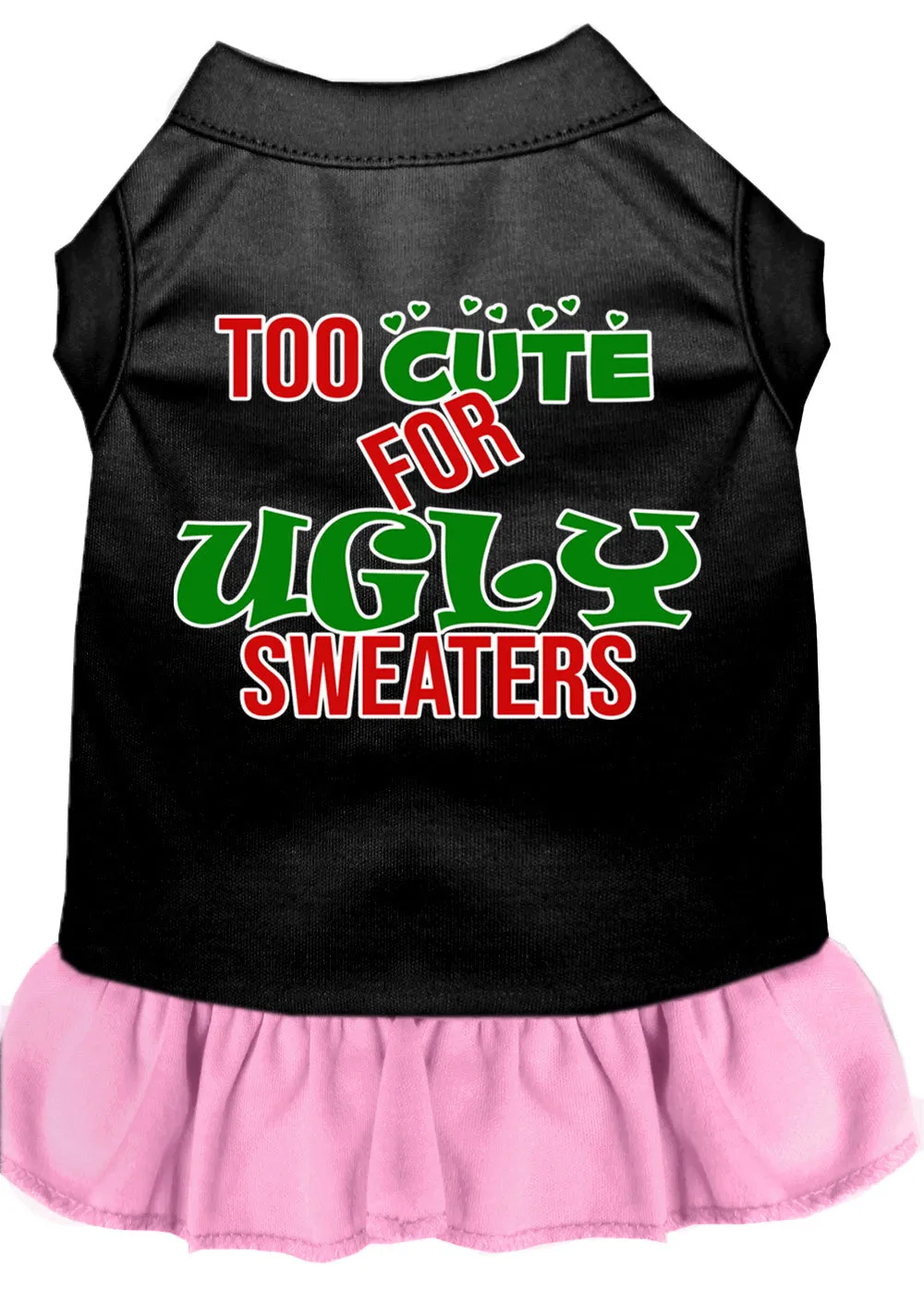 Too Cute For Ugly Sweaters Screen Print Dog Dress Black With Light Pink 4x