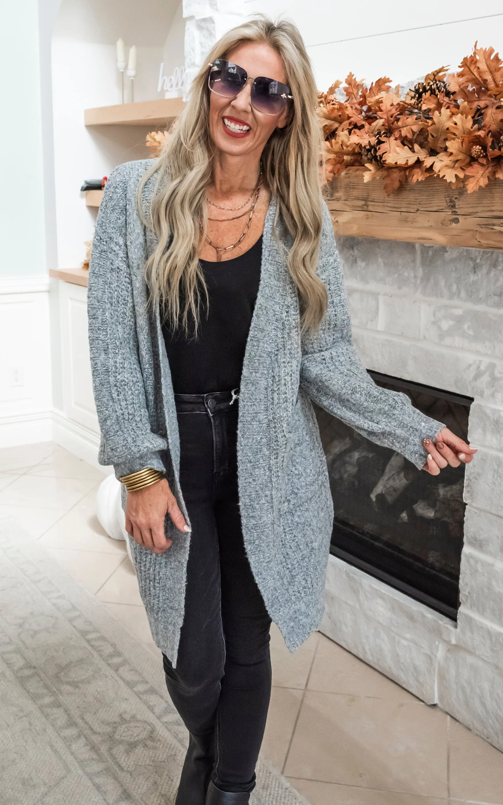 Twist Knitted Long Cozy Cardigan - Grey - Final Sale