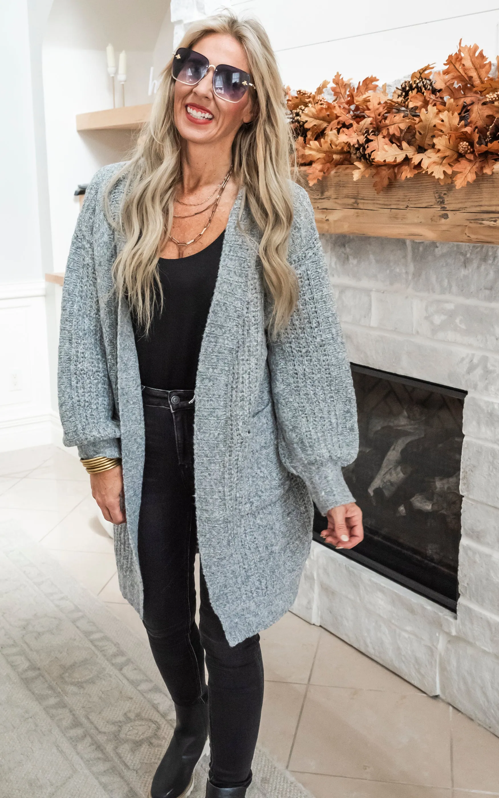 Twist Knitted Long Cozy Cardigan - Grey - Final Sale