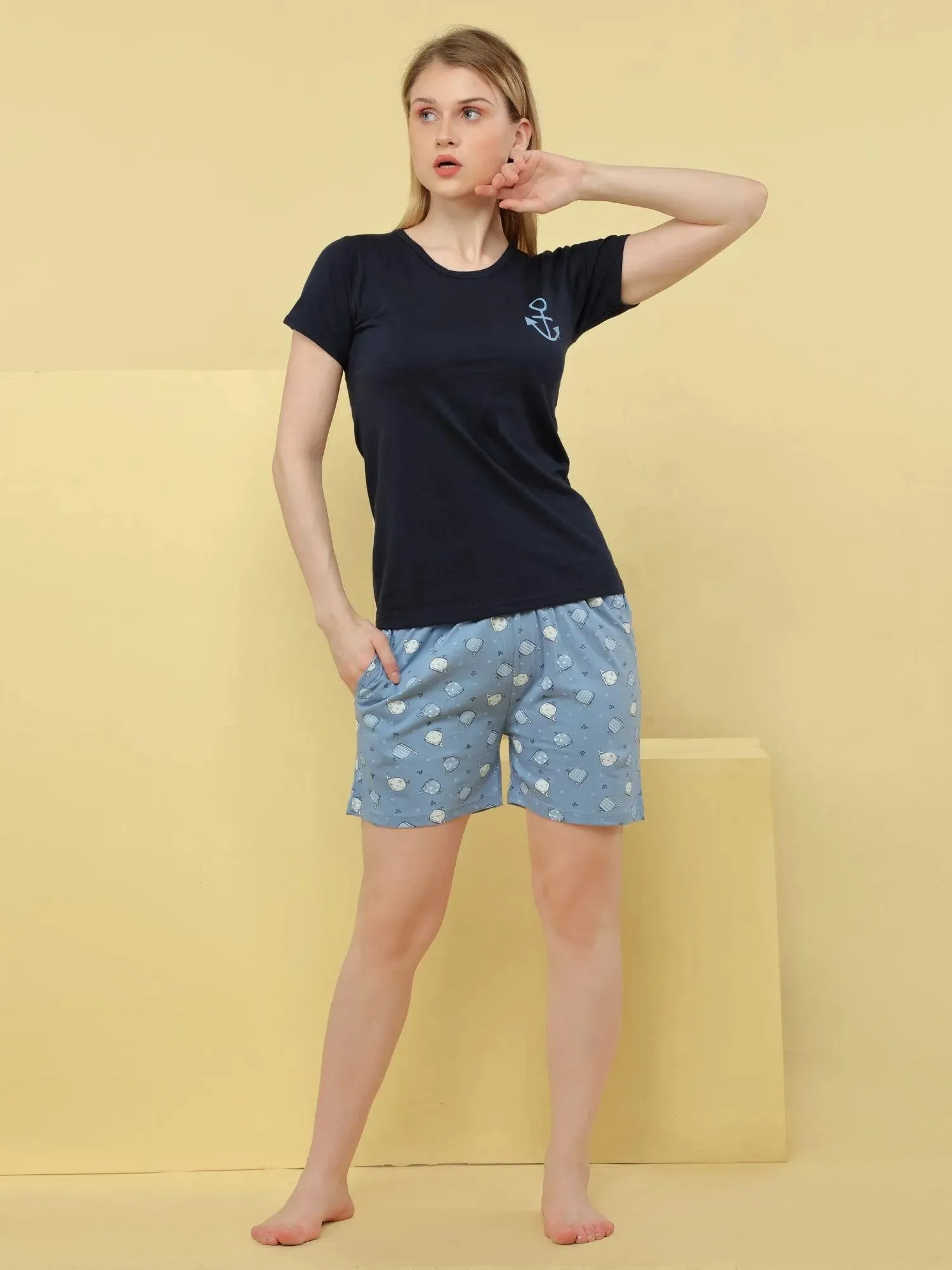 Velure Anchor Print Shorts Set