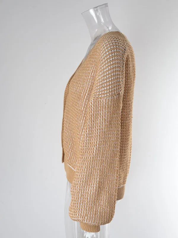 Women's Waffle Knit Cardigan With Puff Sleeves